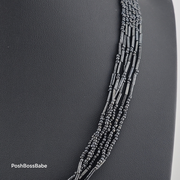Multi-Strand Black Glass Bead Necklace – 19" Length - Picture 2 of 5